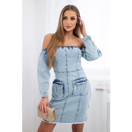 Džínsové šaty s elastanom, odhalené ramená S/M-L/XL
