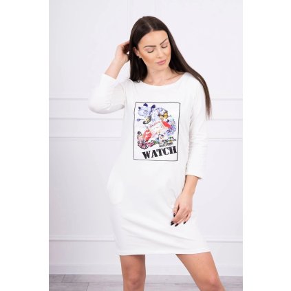 Šaty s 3D grafikou Watch ecru