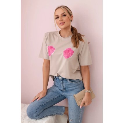 Bavlnená blúzka s kvetinovou potlačou béžová