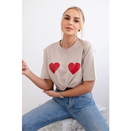 Béžová bavlnená blúzka s potlačou srdiečok
