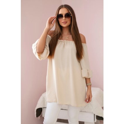 Španielska blúzka s volánmi na rukáve béžová