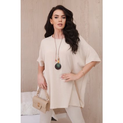 Oversize blúzka s príveskom béžová