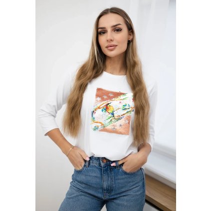 Blúzka s 3D grafikou Bird biela