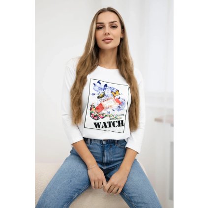 Blúzka s 3D grafikou Watch biela
