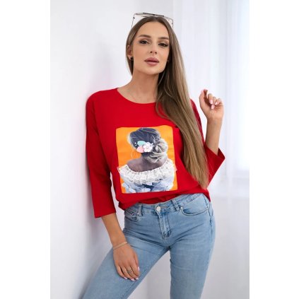 Blúzka s 3D grafikou, červená čipka