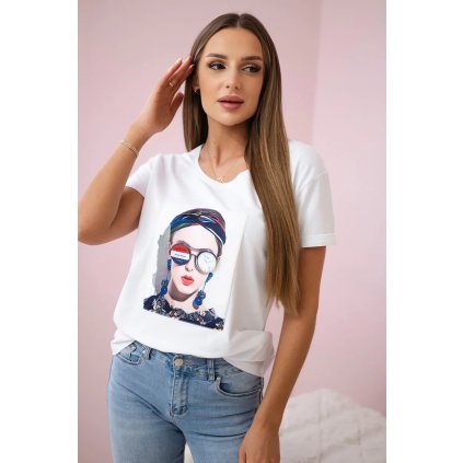 Dámska grafická blúzka biela