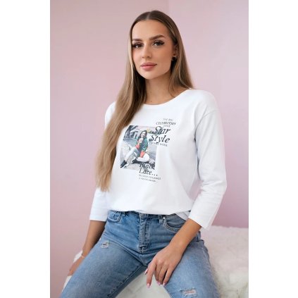 Biela blúzka s potlačou Star Style