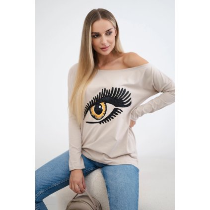 Blúzka s potlačou a dlhším zadným dielom béžová