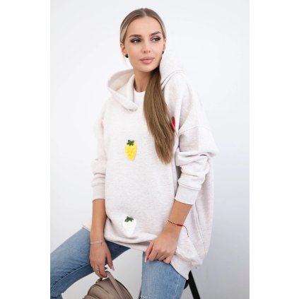 Zateplená mikina s motívom jahôd béžový melír
