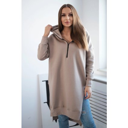 Zateplená mikina s rozparkami na bokoch béžová