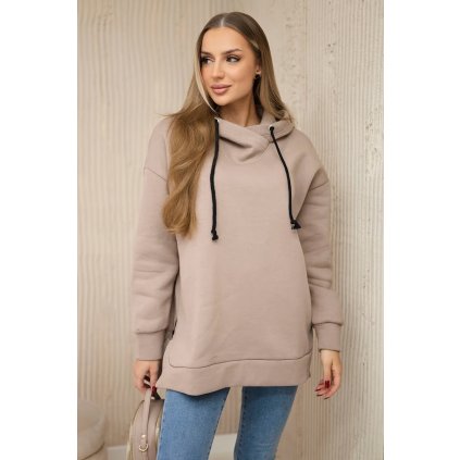Zateplená mikina so zipsom na boku tmavo béžová