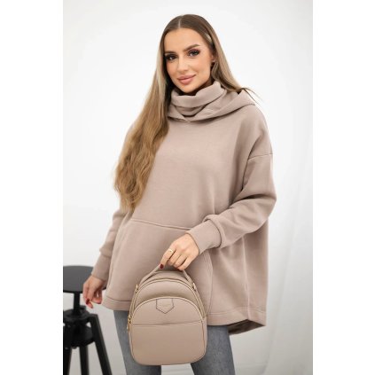 Zateplená mikina so zipsom vzadu tmavo béžová
