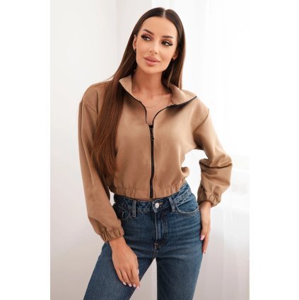 Semišová mikina na zips béžová