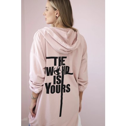 Mikina s potlačou "The world is yours" tmavá púdrová ružová