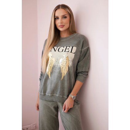Bavlnená súprava dekódovaná Angel mikina + nohavice khaki