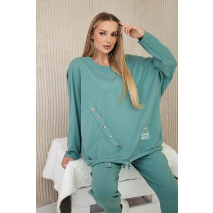Bavlnená súprava oversize mikina + nohavice tmavá mätová