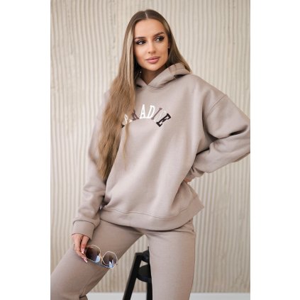 Bavlnená súprava s vyšívaným nápisom Paradise tmavo béžová