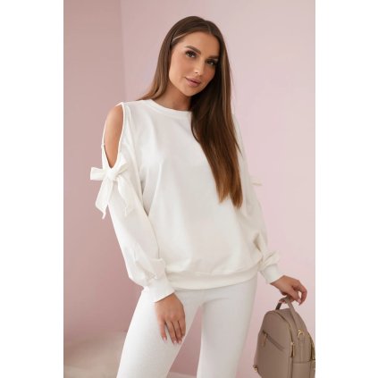 Súprava mikiny s mašľou na rukávoch a legín ecru