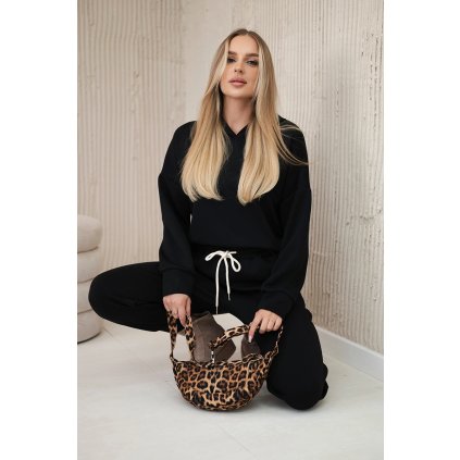 Súprava z viskózy mikina s kapucňou + nohavice čierne