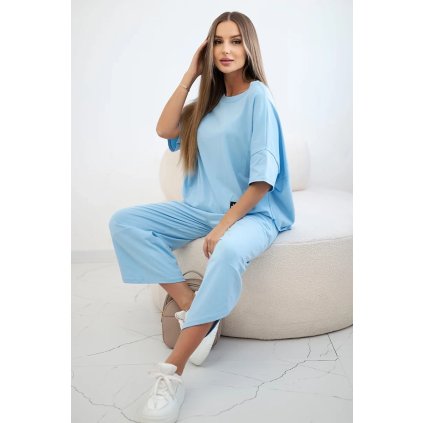 Bavlnený set blúzka + nohavice modrý