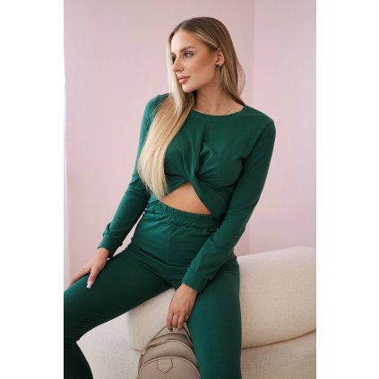 Súprava s riasením na blúzke zelený