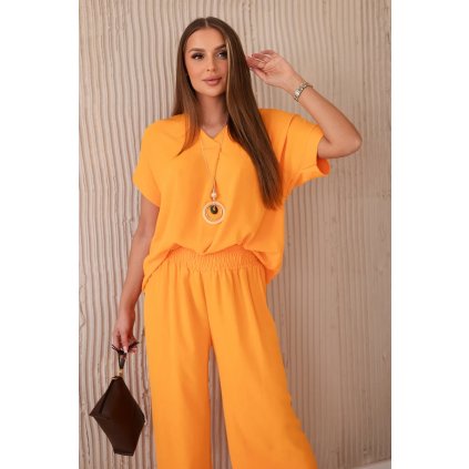 Súprava s náhrdelníkom blúzka + nohavice svetlo oranžové