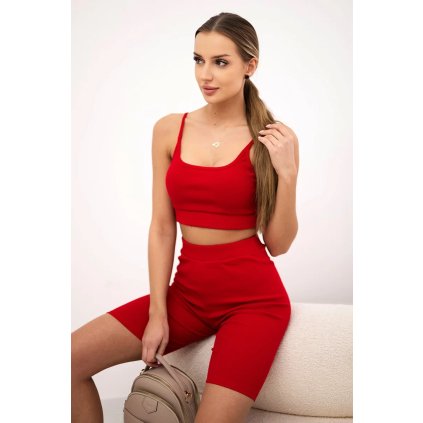 Súprava s nohavicami s vysokým pásom červená