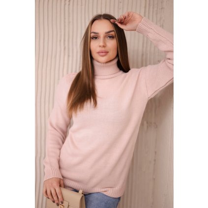 Sveter s rolákom púdrovo ružový