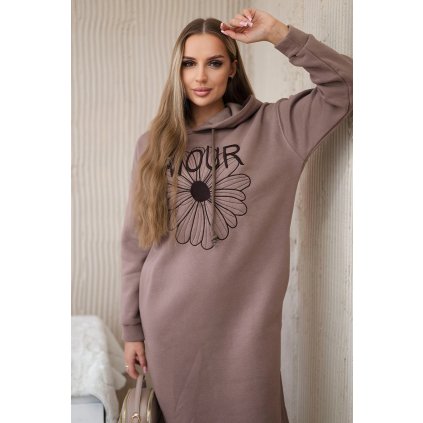 Dlhé zateplené šaty s výšivkou mocca