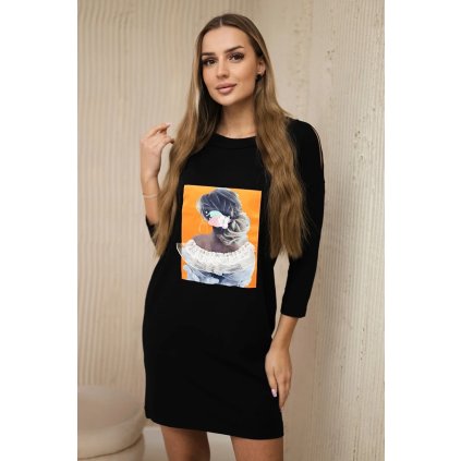 Šaty s 3D grafikou, čierna čipka