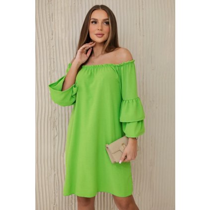 Španielske šaty s volánikmi na rukáve svetlo zelené