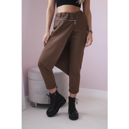 Nohavice Punto Milano Winter s ozdobným zipsom hnedé