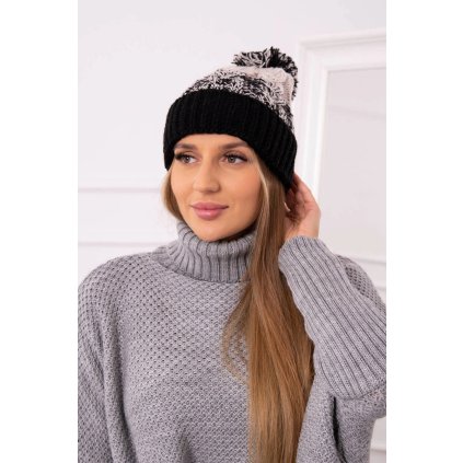 Dámska čiapka s brmbolcom Abigail K326 béžová+čierna