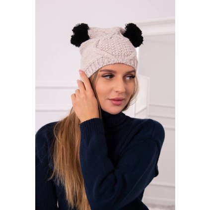 Čiapka s flísom 2 bambuľky K291 béžová