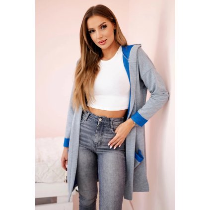 Dvojfarebná s kapucňou modrá+šedá