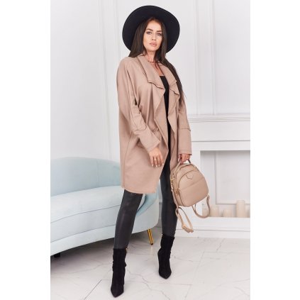 Prehoz s vreckami tmavobéžový