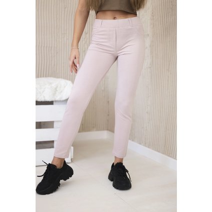 Bavlnené nohavice s vreckami vzadu tmavá púdrová ružová