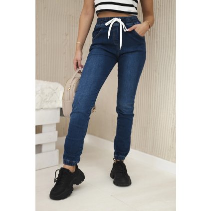 Tmavé džínsové nohavice so sťahovacím pásom