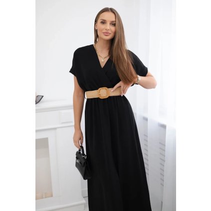 Dlhé šaty s ozdobným opaskom čierne