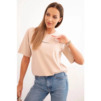 Dámska bavlnená blúzka s potlačou Minimal béžová