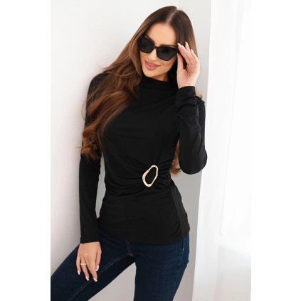 Dámska blúzka z viskózy s nariasením a ozdobnou sponou čierna
