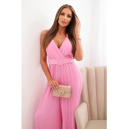 Plisovaný viskózový overal svetloružový