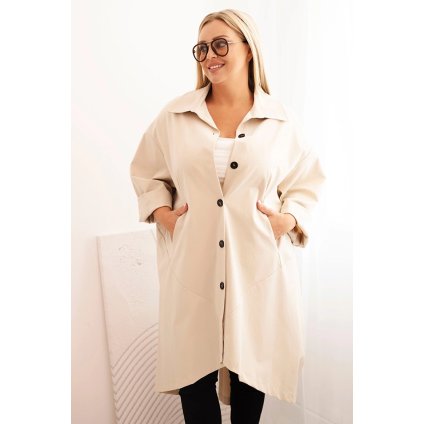 Dámske pončo Plus Size Punto s bavlnou a gombíkmi béžová