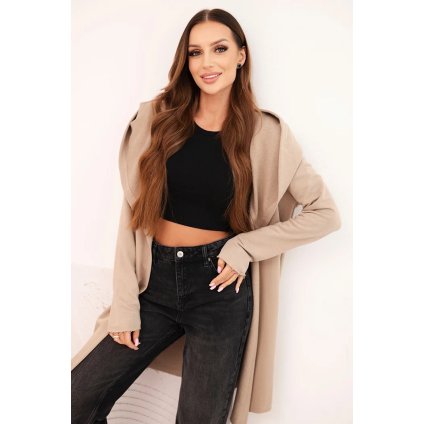Dámska bavlnená bunda s kapucňou a predĺženou prednou stranou béžová