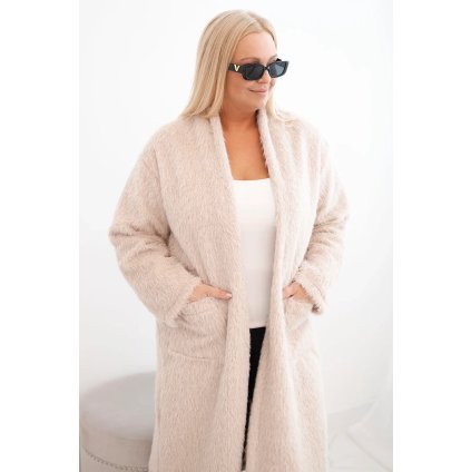 Dámsky plášť Plus Size z viskózy bez zapínania s vreckami béžový