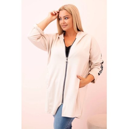 Dámska mikina Plus Size s viskózou na zips s kapucňou béžová