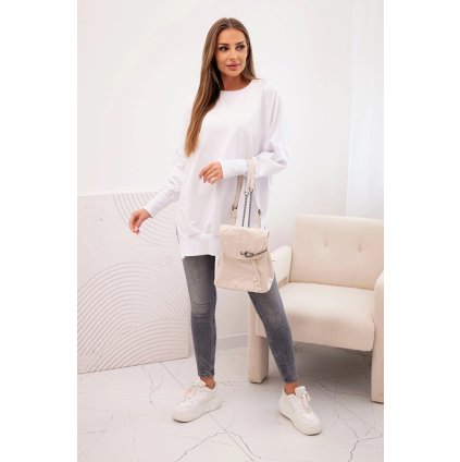 Dámska bavlnená mikina so širokým patentom na spodku biela