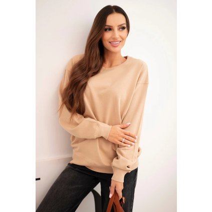 Dámska bavlnená mikina basic s kruhovým výstrihom béžová