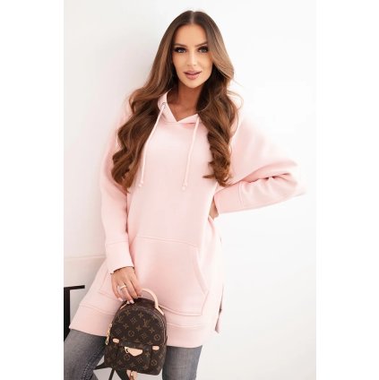 Zateplená mikina s rozparkami na bokoch púdrová ružová