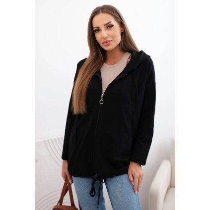 Dámska mikina s kapucňou a šnúrkou dole čierna